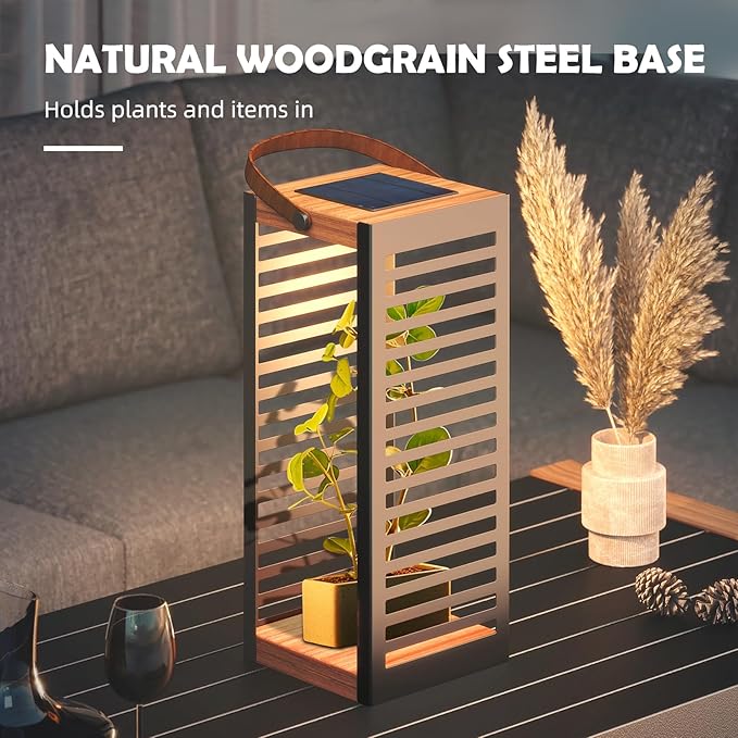 Solar Yard Outdoor Floor Lamp Solar Powered Light, Patio Waterproof Metal Solar Lantern with Handle, Plant Decor for Patio, Yard, Porch, Large
