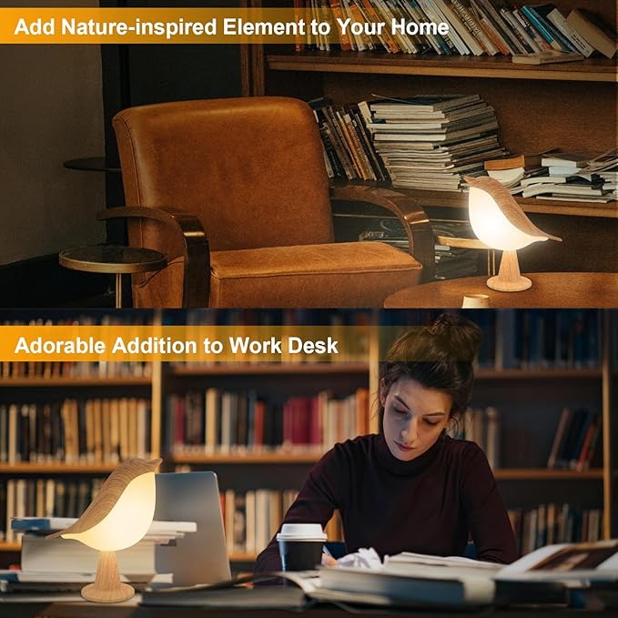 Small Desk Lamp, Cute Bird Light Cordless Lamp with 3 Color Temperature and Touch Sensor,Kids Night Light with Rechargeable Battery for Bedroom Nightstand Bedside Table Room Decor