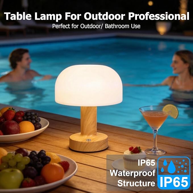 Waterproof Shower Lamp Cordless Rechargeable Mushroom LED Light, IP65 Waterproof Bathroom Lamp Portable Touch Light for Shower, Shower Light Bathroom Bathtub Decor Indoor Outdoor Use