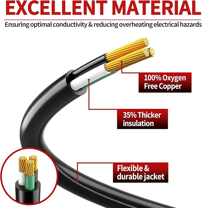 16/3 10 FT Outdoor Extension Cord Waterproof, Weatherproof & Flame Retardant Black 3 Prong Power Cord Outside for Lawn & Garden, 13 Amps 1625 Watts 125 VAC 16AWG SJTW, ETL Listed