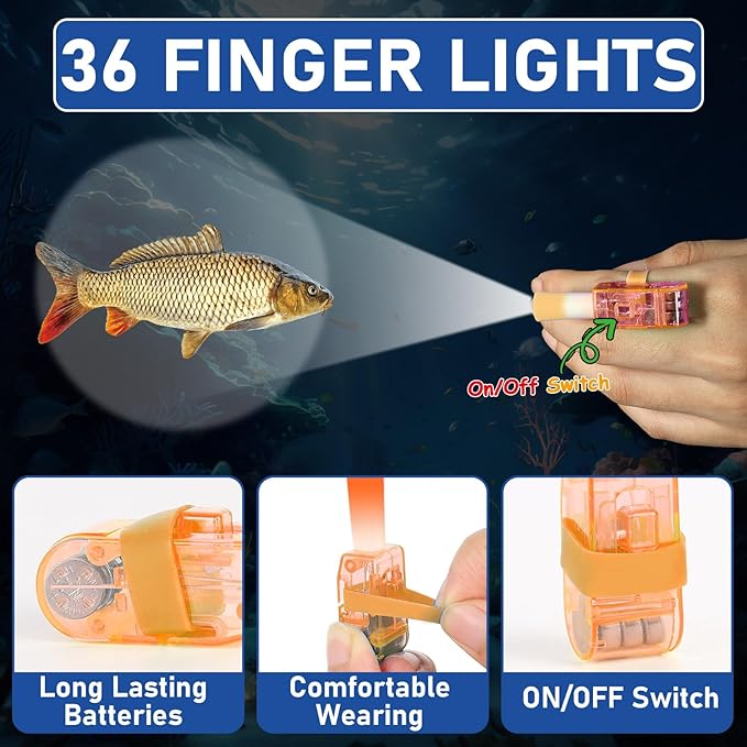 36Pcs Gone Fishing LED Finger Lights Fishing Party Favors Glow in the Dark Light Up Finger Lights Go Fish Themed Toys Bulk for Kids Birthday Party Goodie Bag Stuffer Birthday Gifts Classroom Prize