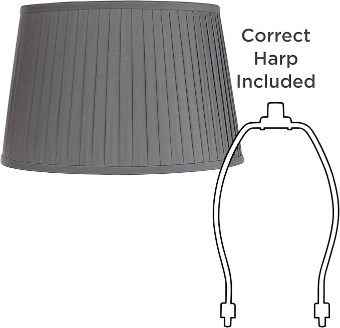 14" Top x 17" Bottom x 11" High x 11" Slant Lamp Shade Replacement Large Slate Gray Empire Round Modern Fabric Pleated Spider Harp Finial - Springcrest