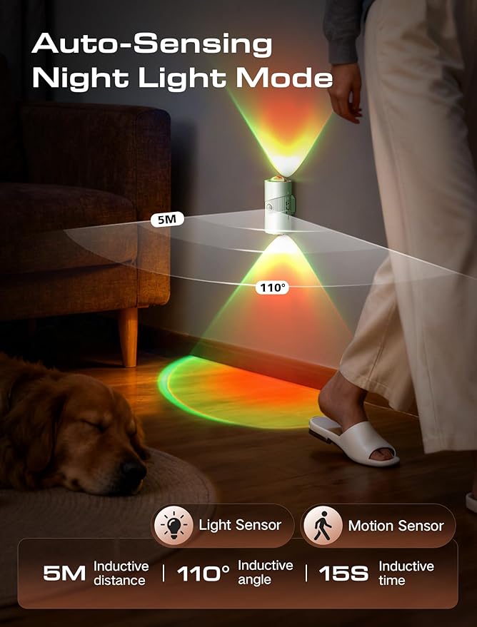 Night Light with Motion Sensor, Rechargeable Color Changing LED Night Lights Stick-on Magnet, 0-100LM Adjustable Brightness Nightlights for Toilet Hallway Bedroom Stairway (RGB-01)
