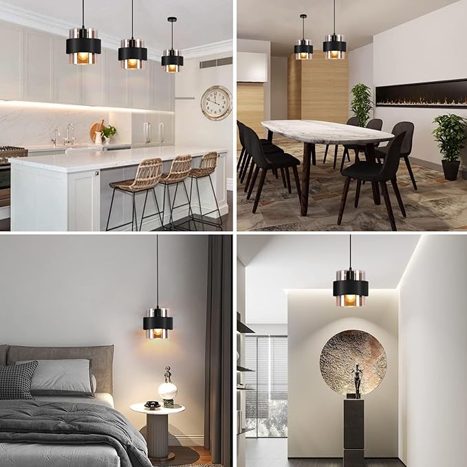 Pendant Lights Kitchen Island Lighting,7 Inch Adjustable Mini Glass Haning Lights for Entrance Aisle Decorative Lighting Fixture for Dining and Bar Table (Matte Black)