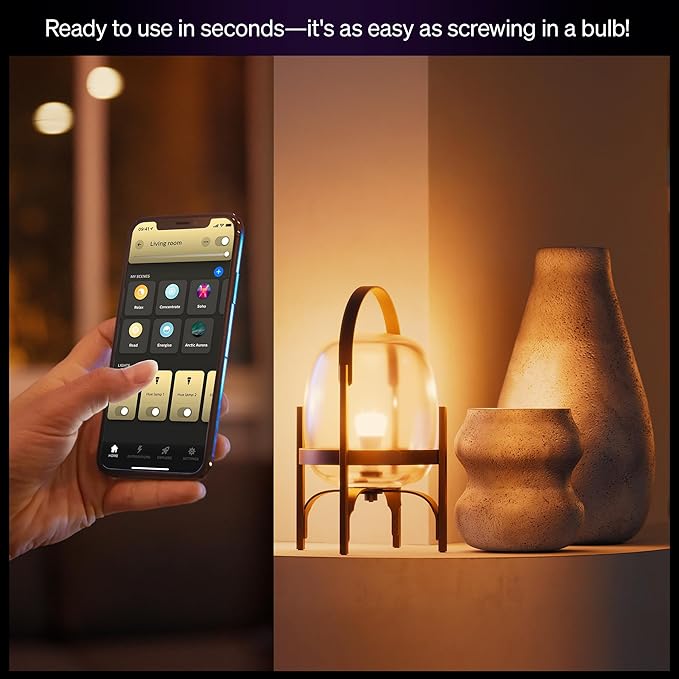 Philips Hue Smart LED A19 Bulb 4-Pack, White Color Ambiance, E26 Base, 7.2W, Full Spectrum Light 1000K-20000K, 810 Lumens, Dimmable, Works with Alexa, Google,& Apple Home