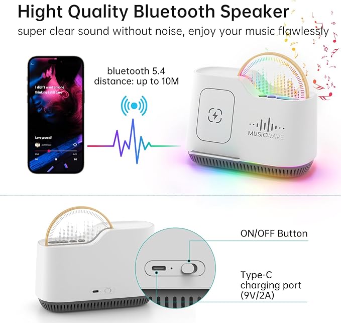 Night Light Bluetooth Speaker, Touch Control Bedside Lamp with Dimmable Dynamic Colored Lights, 15W Wireless Charging Station, Phone Holder, Gifts for Girls Boys Women Gifts Room Decor
