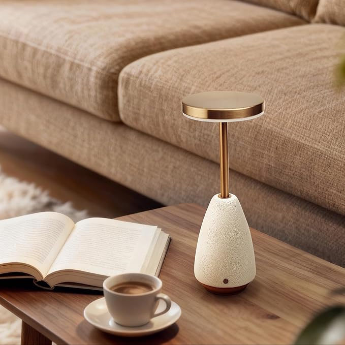 RONDURE 11.0" Ceramic Cordless Table Lamp, Portable Rechargeable Table lamp, Touch Dimmable Warm Ambient Lighting for Living Room, Bedroom, Dining Room, Fast Charging & Long Lasting