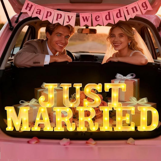 11 Pcs Just Married Large LED Letter Sign Just Married Sign LED Lights Wedding Ceremony Backdrop Decorations Battery Powered Table Decoration for Wedding Proposal Engagement