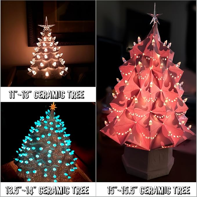 Ceramic Christmas Tree Replacement Lights Bulbs, Black Gray Medium Twist Plastics Pegs Ornaments for Ceramic Tree(87 Bulbs＆ 3 Topper Star)
