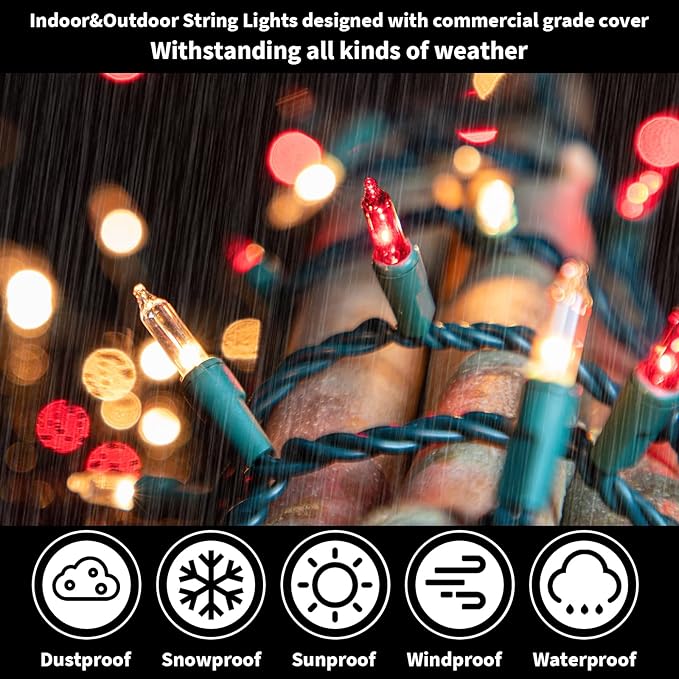 LAMPHOME Red Clear Valentine's String Lights 100 Mini Incandescent Fairy Light Decor 20 Ft Green Wire Christmas Lifgt for Indoor & Outdoor Party Patio Bedroom, Xmas Tree Garland Easter Decoration