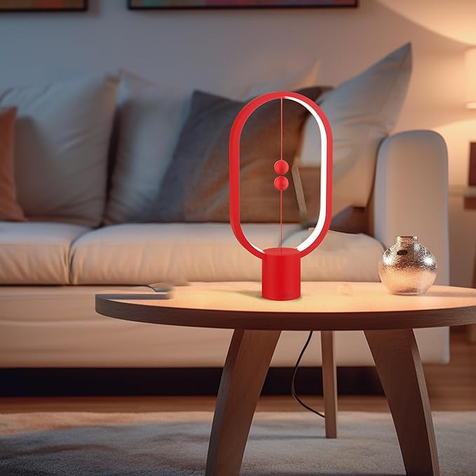 Heng Balance Light, USB Powered LED Table lamp, Creative, Magnetic Switch Night Light, dimmable Eye Protection Table lamp, Used for Gifts, Decoration Bedside, Dormitory and Office(Red)