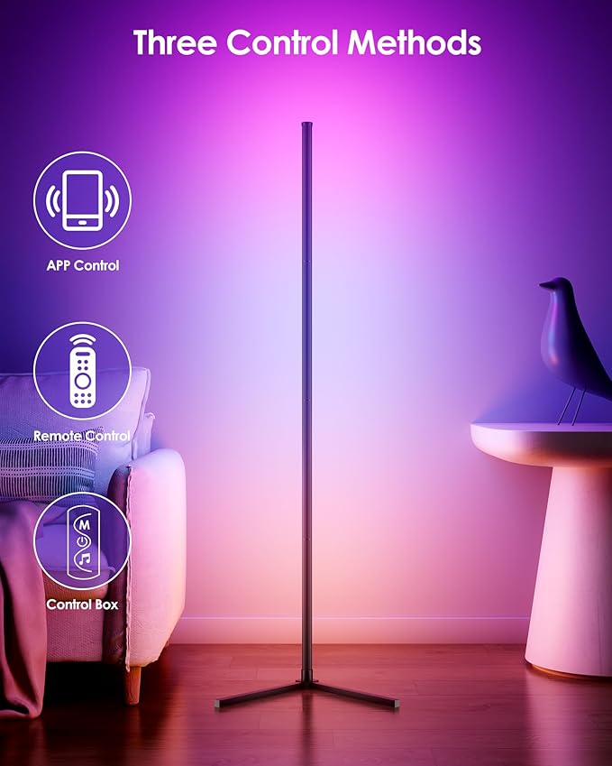 KFM Corner Floor Lamp, 65" Smart RGB LED Corner Lamp with App & Remote Control, 16M Colors,300+ Modes, Music Sync & Timer, Modern Mood Light for Living Room, Gaming Room & Bedroom (1)