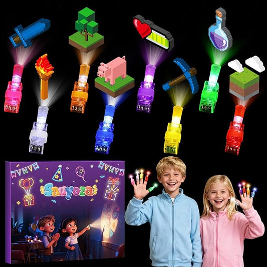 36 Pack Pixel Party Favors LED Finger Lights for Kids, Glow in the Dark Building Game Goodie Bag Stuffers, Pixel World Birthday Party Gifts for Classroom Rewards