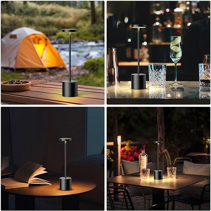 SAKRINGT Cordless Table Lamps Rechargeable,6000mAh Portable Battery Operated LED Table Light for Restaurant Outdoor 2 Pack Black