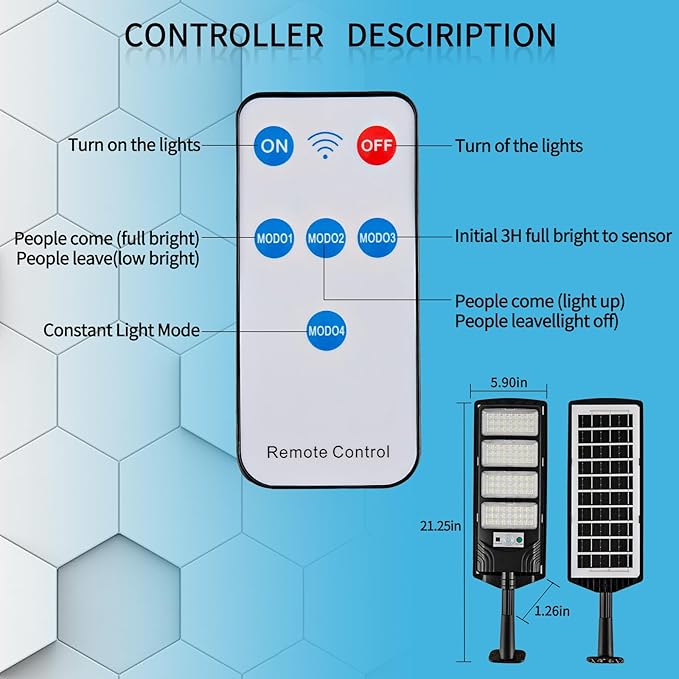 Solar Street Lights Outdoor Waterproof, LED Dusk to Dawn Solar Light, Flood Lights with Motion Sensor and Remote Control, for Exterior Wall, Patio, Yard, Deck, Garden,Parking Lot Lights(2-Pack)