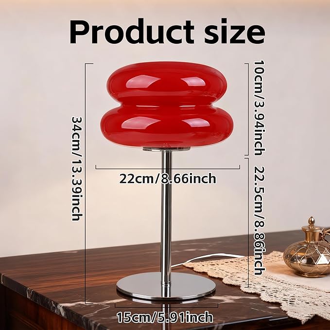 Bedroom Mushroom lamp, Medieval Modern Bedside Table lamp, dimmable Retro Egg Tart Headlight, Unique Home Mushroom Decoration Aesthetic Lovely Living Room Desk lamp (Red)