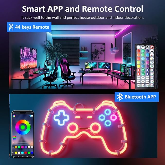 LED Neon Light Cord with Remote Control - Flexible, 150FT IP67 Waterproof, Music Sync, App-Controlled for Gaming & Bedroom Decor