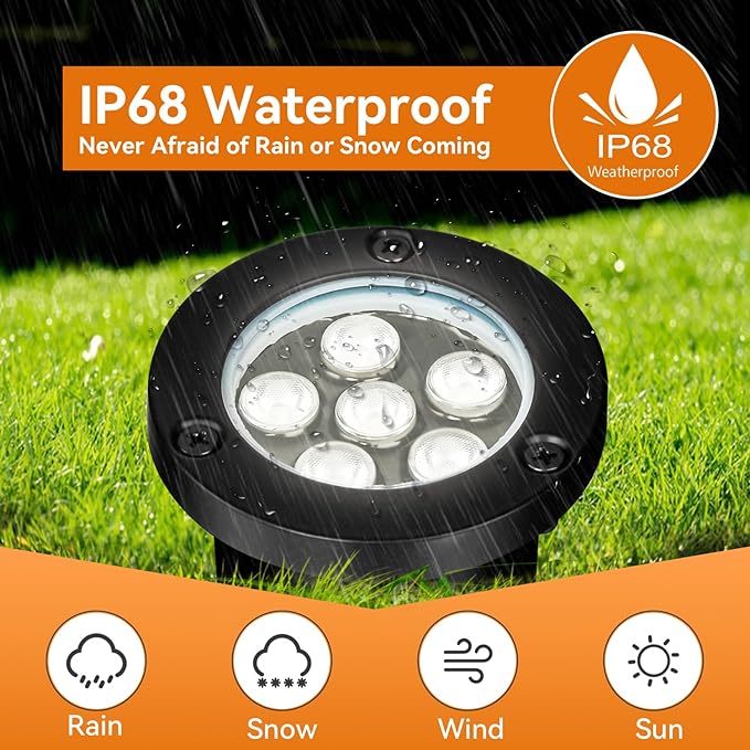 6W LED Landscape Lights, 120V Well Lights IP68 Waterproof 5500k Cool White Outdoor In-Ground Lights for Yard, Garden Patio, Pathway, 12 Pack