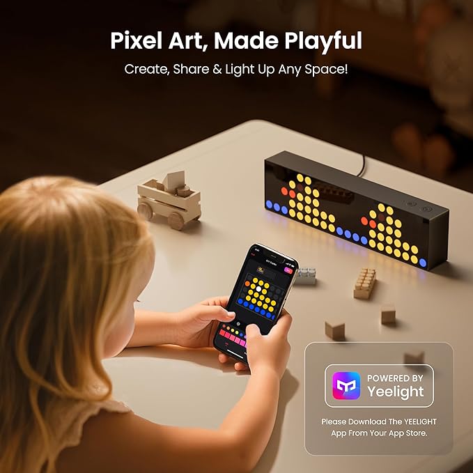 YEELIGHT Smart LED Pixel Table Lamp, DIY Desk Lamp 16M Colors, Music Sync RGB+IC Display for Clock/Emoji, Compatible with Alexa & Matter, App Control, 2.4GHz WiFi, Gaming Room & Bedroom Decor