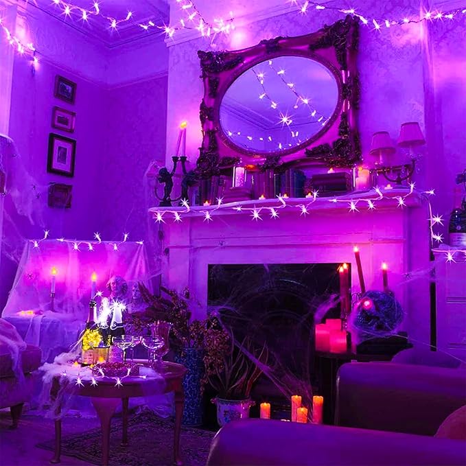 Super Bright 100 LED Purple String Lights Halloween Indoor Decorations, Plug in & Connectabble 33ft with Memory Function & 8 Modes for Indoor Outdoor Christmas, Patio Home Tree Hanging Decor