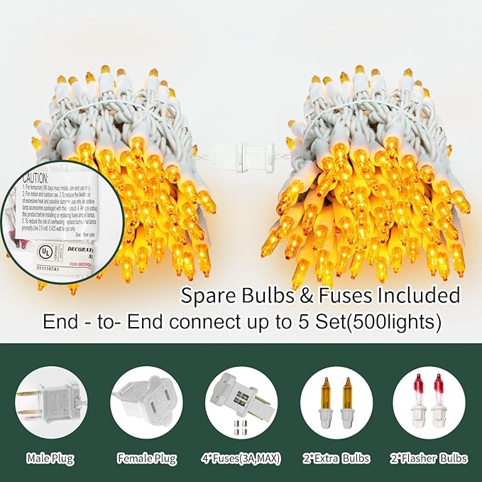 LAMPHOME Yellow Easter Lights 100 Count 19.6 Feet Incandescent Bulb Mini Golden String Lights for Indoor Christmas Tree Garland Birthday Wedding Party Festival Decoration, White Wire