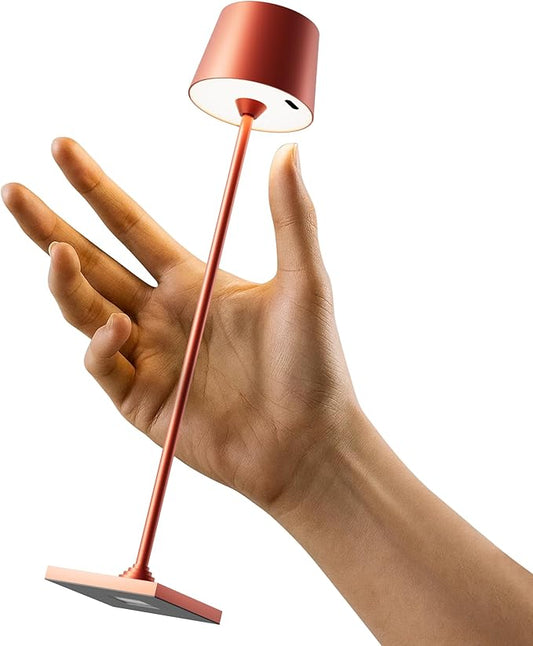 Compact Cordless Table Lamp, Rechargeable LED Night Light, Dual Light Source (RGB Top & Warm Bottom), Touch Control & Timer, Metal Lamp for Bedroom & Kids Room (Red 1-Pack)