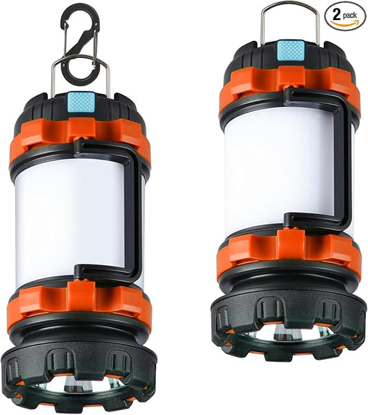 2 Pack Camping Lantern, Outdoor LED Camping Light, Rechargeable Flashlights with 1000LM, 6 Modes, IPX5 Waterproof Portable Emergency Camp Light for Hurricane Survival - Orange