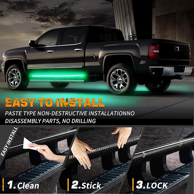 XRIDONSEN 2PCS 60 inch Green Running Board Lights Strip 720 LED Emergency Strobe Lights Flashing Warning Safety Caution Side Lights w/Waterproof Tube for Trucks Construction Vehicles SUV Jeep Car