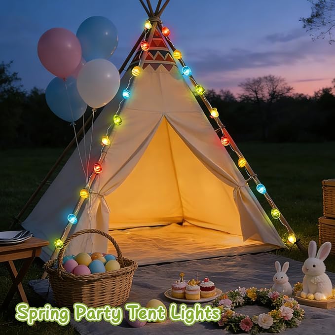Coquimbo Easter Egg String Lights, Battery Operated LED Easter Decorations for Home, 10ft 30LED Indoor Outdoor Spring Holiday Lights for Party, Fireplace, Window, Kids Room