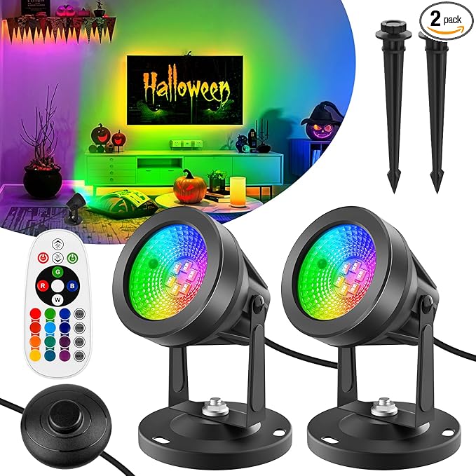 T-SUN Indoor RGBW Spotlight, LED Floor Lights with Remote Control, Indoor Uplights 16 Colors & Warm White | Foot Switch, Spotlights for Plants, Home Party Paintings, Stage Decor, Set of 2