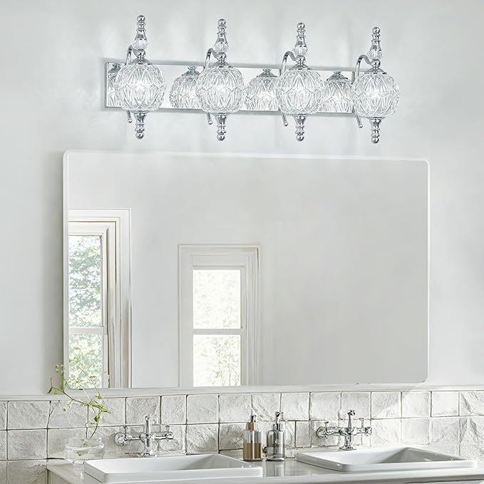 Modern Crystal Bathroom Vanity Lights Fixtures Over Mirror Chrome Vintage 4-Lights 28 Inch Bathroom Light Fixtures Glass Crystal Vanity Lights