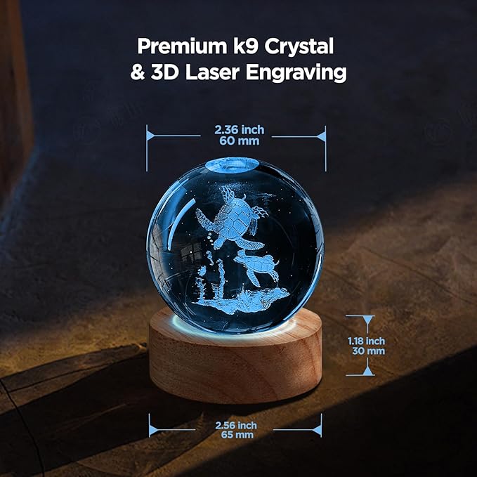 3D Sea Turtle Crystal Ball Night Light with 16 Color, 60mm Sea Turtle Figurine Glass Lamps with Remote Unique Turtle Room Table Decor Birthday Christmas Gifts for Boys Girls Friends
