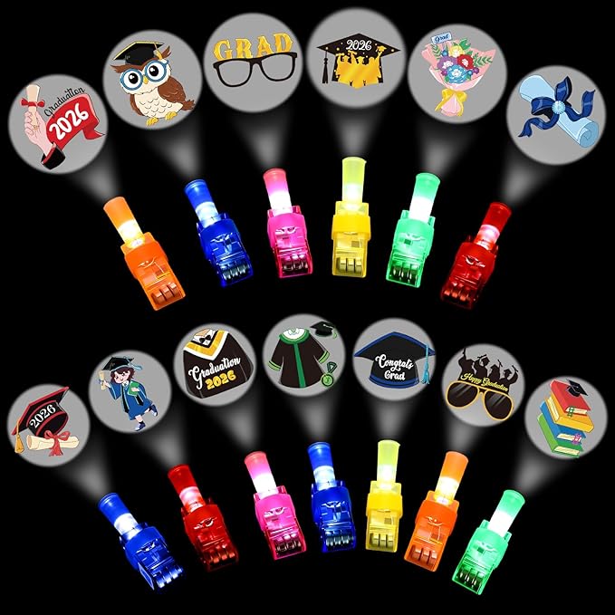 Tuanse 36 Pcs Happy Graduation Grad Congrats Finger Lights Gifts Bulk Super Cute Themed Birthday Party Favors Finger Flashlights Glow in the Dark School Rewards Gifts Boys Girls