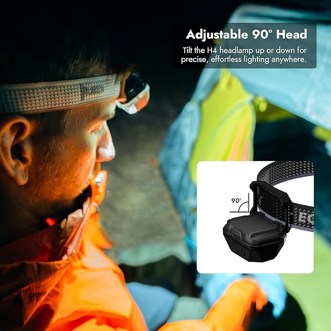 WUBEN H4 LED Headlamp Rechargeable, 800 Lumens Super Bright Head lamp, IP68 Waterproof headlamp with Motion Sensor, Headlight Flashlight 10 Modes with Red Light, for Camping Fishing& Hiking Gear