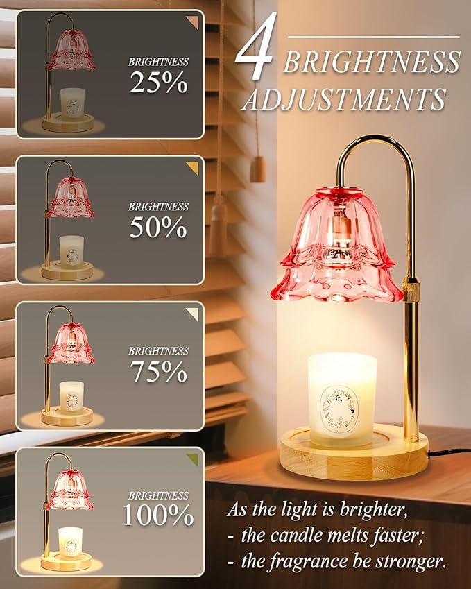 Pink Candle Warmer Lamp with Timer Dimmable, Birthday Gifts for Women Mom, Flower Candle Lamp with 2 Bulbs for Jar Candles, Lamp Candle Warmer, House Warming Gift for Bedroom