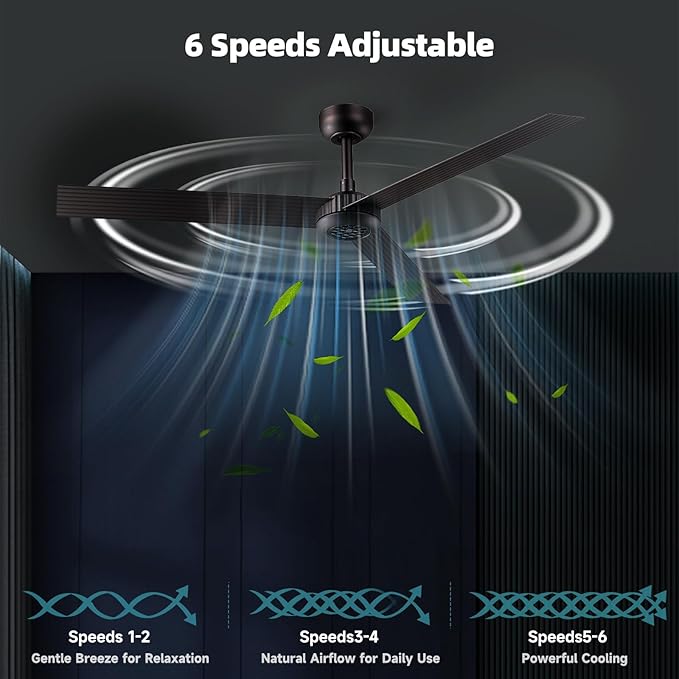 TALOYA 52 inch Modern Ceiling Fan with Lights,Remote Control,3 Metal Blades,Coffee-brown Finish,6-Speed,Dimmable, Noiseless Reversible DC Motor,Indoor/Outdoor Ceiling Fan for Living Room Bedroom patio