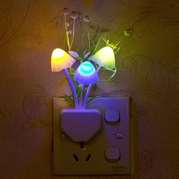 AUSAYE 4Pack Sensor LED Plug in Night Light for Adults Kids , Color Changing Cute Mushroom Flower Wall Lamp for Bedroom,Bathroom,Stairs,Kitchen,Corridor