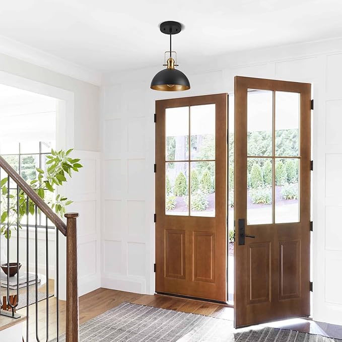 12 Inch Pendant Lights for Kitchen Island Matte Blacks Farmhouse Pendant Light fixtures Adjustable Height Dome Hanging Light for Dinning Room Bedroom Hallway,1 Pack