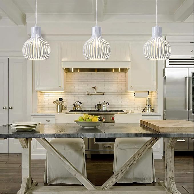 Industrial Plug in Pendant Lighting Metal Wire Cage Hanging Light Fixture with 14.27 Ft Hanging Cord and On/Off Switch (White)
