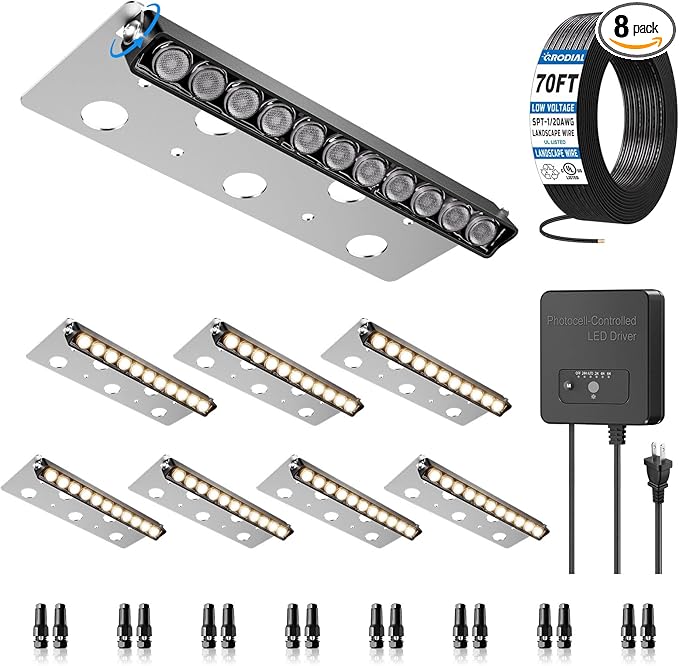 8 Inch Retaining Wall Lights, 5W LED Hardscape Lighting with Sensor Transformer, 12-24V AC/DC 2700K Low Voltage LED Landscape Lighting Kit, IP68 Waterproof Outdoor Step Lights (8 Pack)