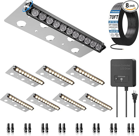 8 Inch Retaining Wall Lights, 5W LED Hardscape Lighting with Sensor Transformer, 12-24V AC/DC 2700K Low Voltage LED Landscape Lighting Kit, IP68 Waterproof Outdoor Step Lights (8 Pack)