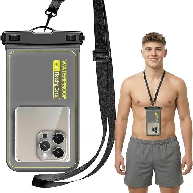 Marine IP68 Waterproof Phone Pouch, Floating Waterproof Dry Bag Compatible for iPhone 17 16 15 14 13 12 Pro Max Plus Up to 7"，Cellphone Cruise Essentials Must Haves, 1 Pack-Grey