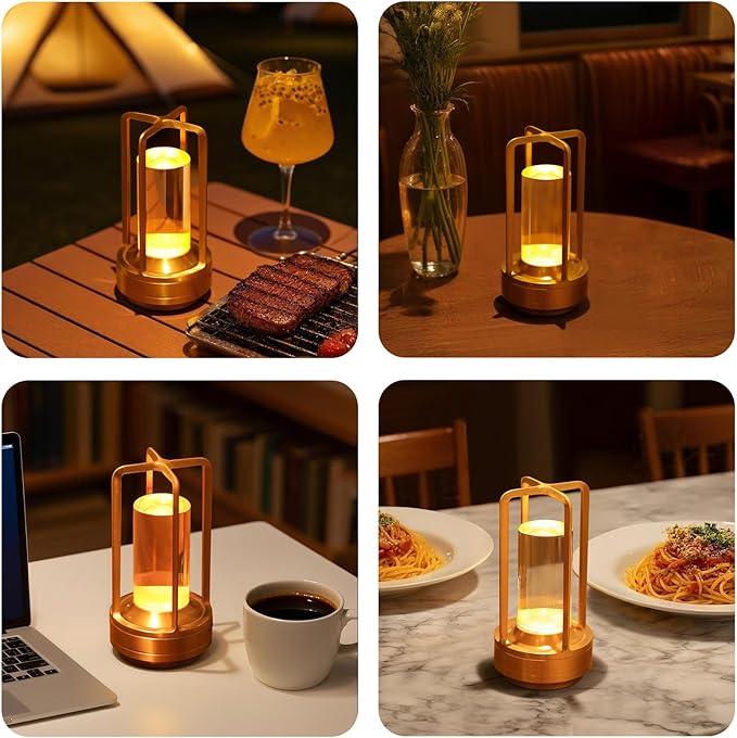 Portable Touch Control Table Lamp with 5000mAh Battery, 3-Color Stepless Dimming Cordless LED Light for Bedroom/Camping/Restaurant/Bar Indoor & Outdoor (1-Pack Gold)