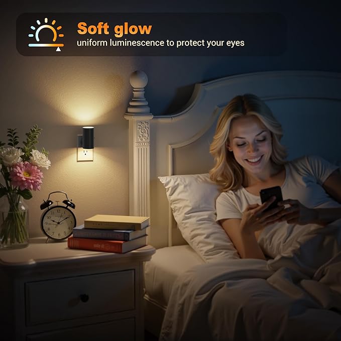 JandCase LED Night Light, Night Lights Plug into Wall with Dusk to Dawn Sensor, 5 Color Temperatures, Rotating Plug, Dimmable Nightlights, Adjustable Brightness for Bedroom Bathroom Hallway, 2 Pack