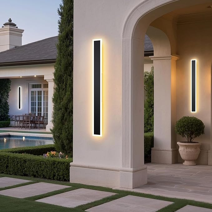 2 Pcs Modern Outdoor Wall Lights 31.5inch Dimmable 3000K-6000K with Remote Control Waterproof IP65 Exterior Long Wall Sconce for House Garage Patio