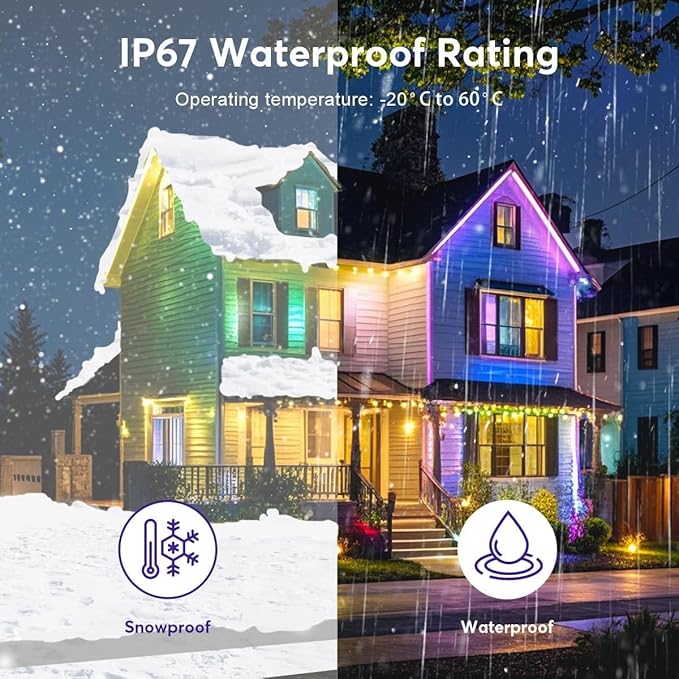 Permanent Outdoor Lights, 200ft Smart RGB+IC LED Lights Outside with 16 Million DIY Colors, IP67 Waterproof Eternity Eaves Lighting for Christmas Halloween Holiday Daily Decorations