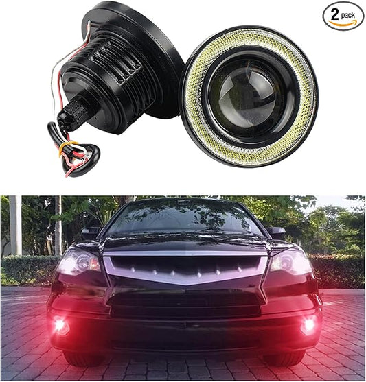 2 PCS Car Angel Eye Fog Light, 2.5'' Round COB LED Super Bright High Power Fog Angel Eye Projector with Halo Rings, Universal Vehicle DRL Daytime Driving Light Fog Lamp Bulbs (Red)