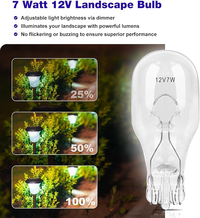 20 Pcs-7w 12v Low Voltage Landscape Light Bulbs, T5 Low Watt Incandescent Lights Replacement Deck Lights Bulb, 7 Watt Light Bulbs for Home Cabinet Automotive Outdoor Garden Deck Yard