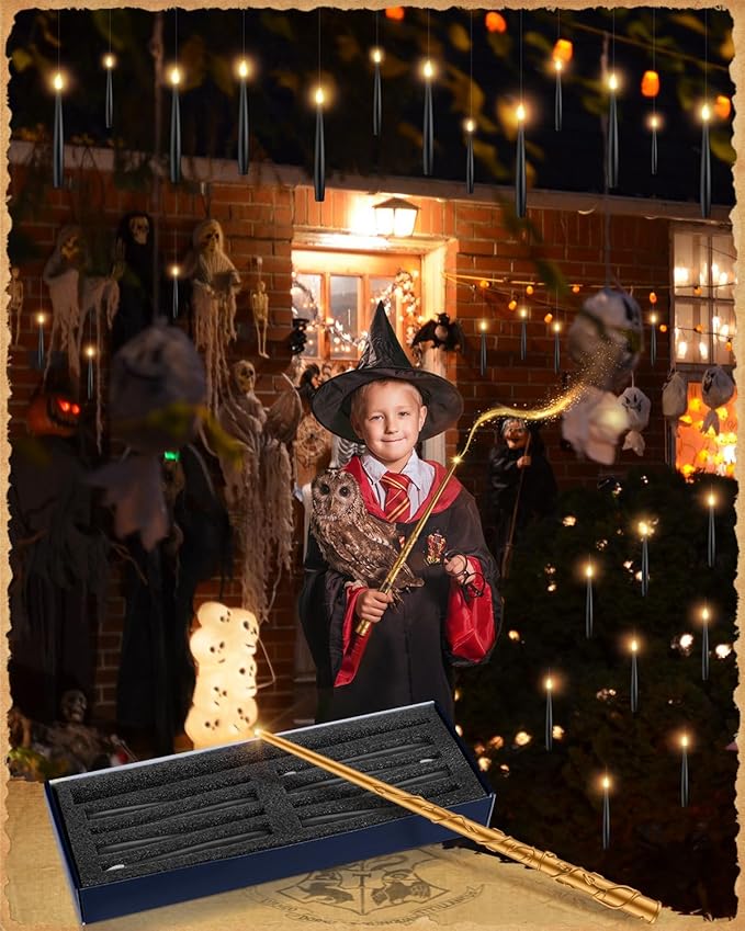 Floating Candles with Wand - 12 Pack Christmas Decorations Black Flameless Candles Flickering Warm Light LED Hanging Candle Remote, Battery Operated Candles for Christmas Outdoor Indoor Party Decor