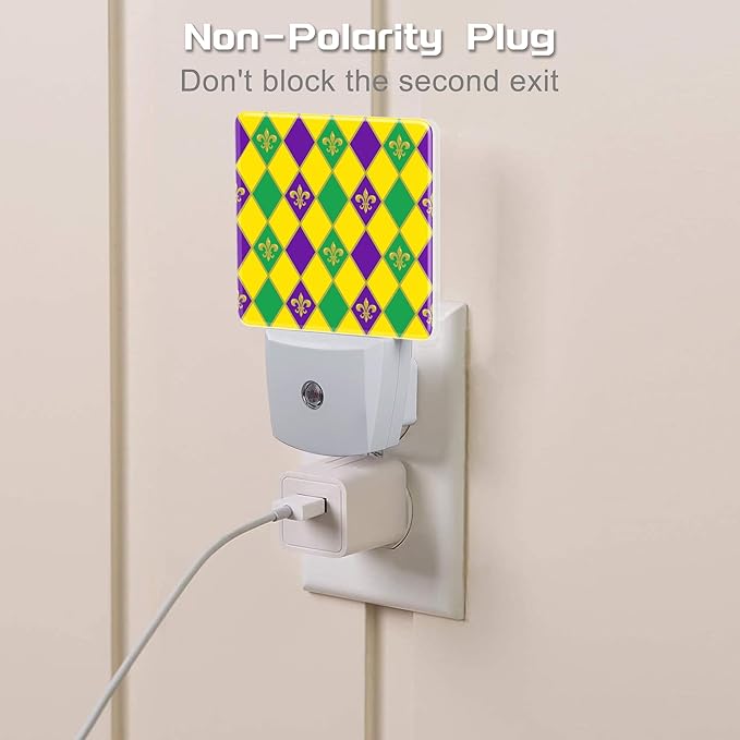 Mardi Gras Carnival Night Light, Colorful Fleur-de-lis Dusk to Dawn Night Light Plug in, 0.5w Energy Saving Sleep Friendly NightLight for Kids Boys Girls Home Decor